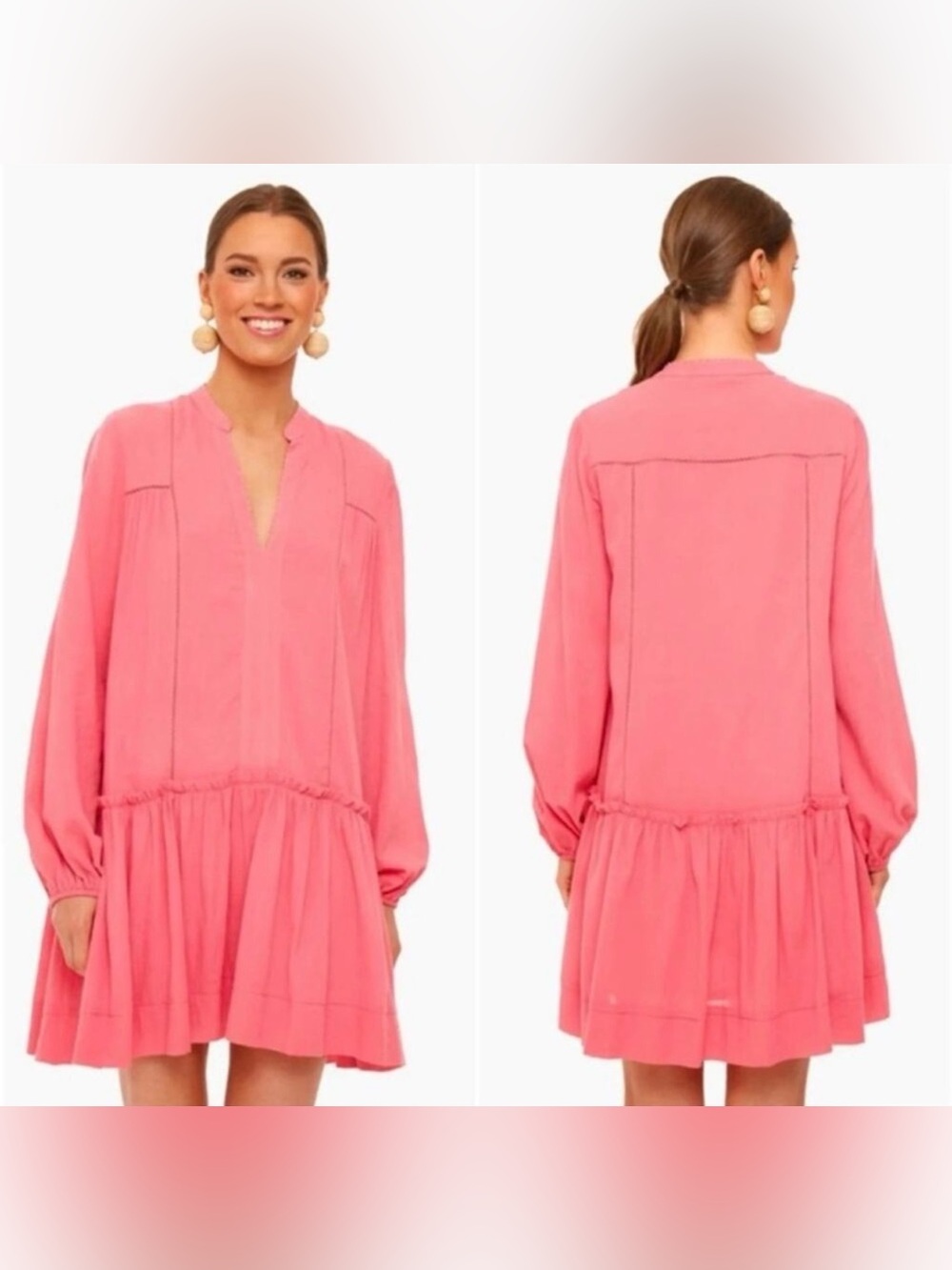 Pomander Place Hot Pink V-Neck Long Sleeve Mini Dress Size XXXL 3XL